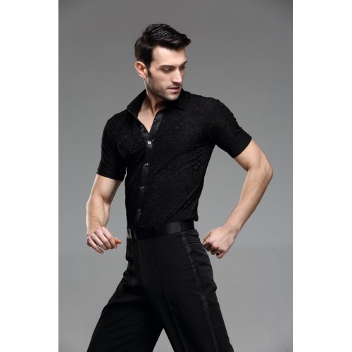 Short sleeves Competition Performance Ballroom Modern Salsa Tango Samba Men's Latin Dance Shirts Mens Latin Shirts